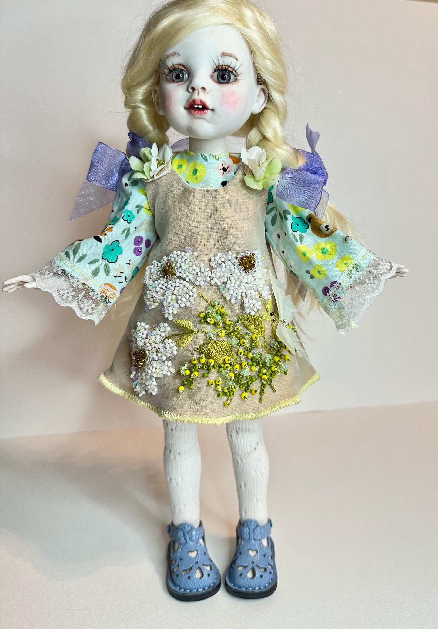 Daisy Meadow Doll Dress 🦋 | Handmade Linen Dress for 30–32cm BJD Dolls | Collectible Doll Outfit OOAK