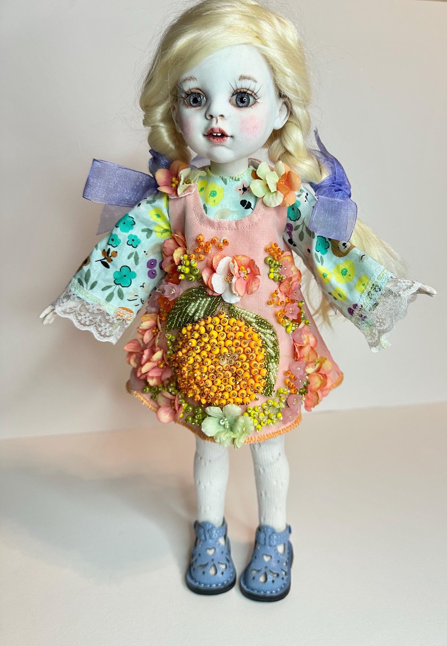 Orange Blossom Doll Dress 🍊 | Handmade Linen Dress for 30–32cm BJD Dolls | Collectible Doll Outfit OOAK