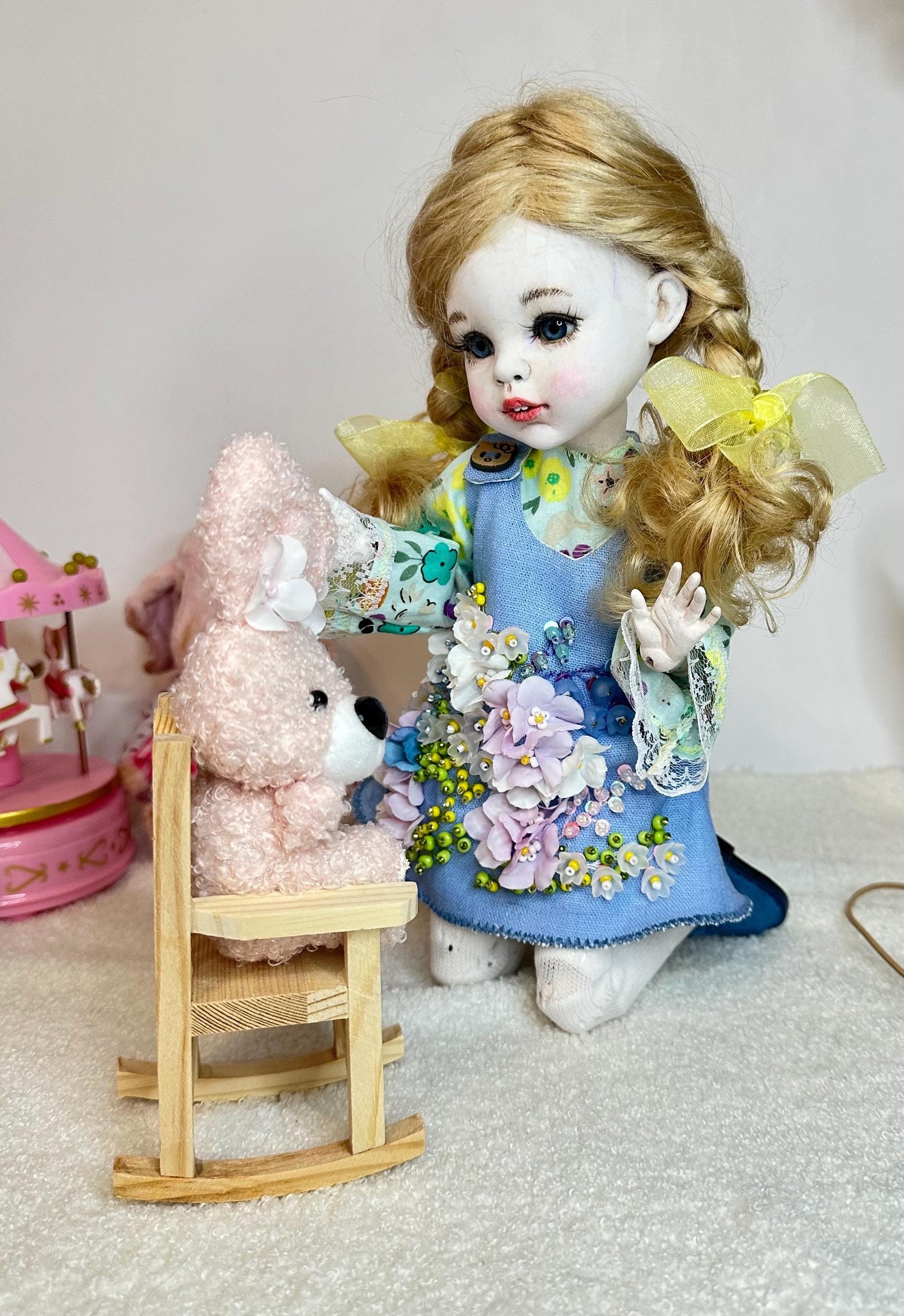 Mia — The Floral Bunny Doll 🌸 | 32cm OOAK BJD Doll | Handmade Ball Jointed Collectible