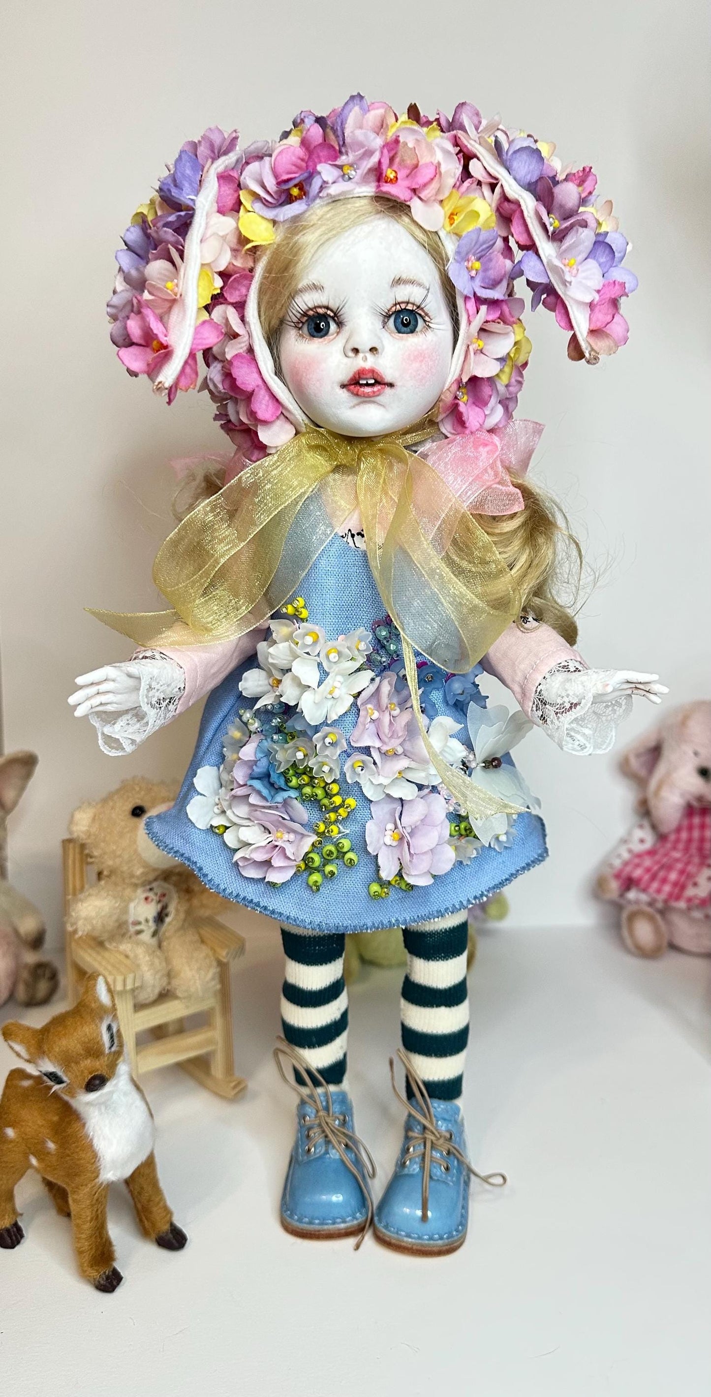Mia — The Floral Bunny Doll 🌸 | 32cm OOAK BJD Doll | Handmade Ball Jointed Collectible