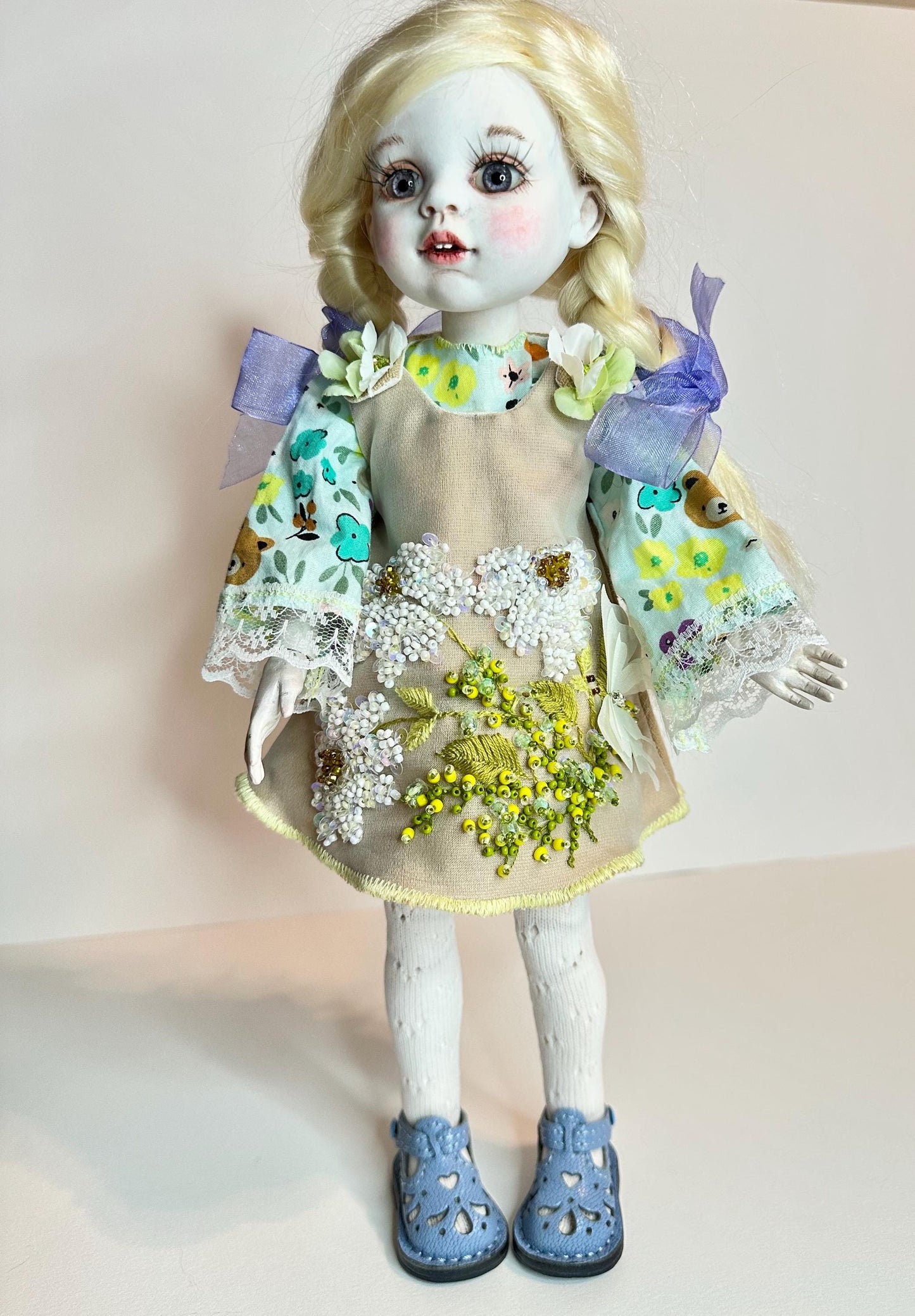 Daisy Meadow Doll Dress 🦋 | Handmade Linen Dress for 30–32cm BJD Dolls | Collectible Doll Outfit OOAK