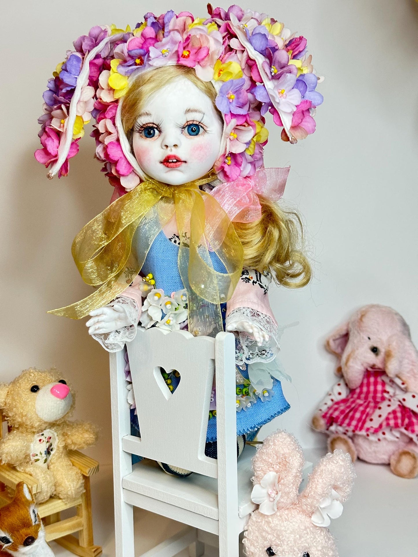 Mia — The Floral Bunny Doll 🌸 | 32cm OOAK BJD Doll | Handmade Ball Jointed Collectible