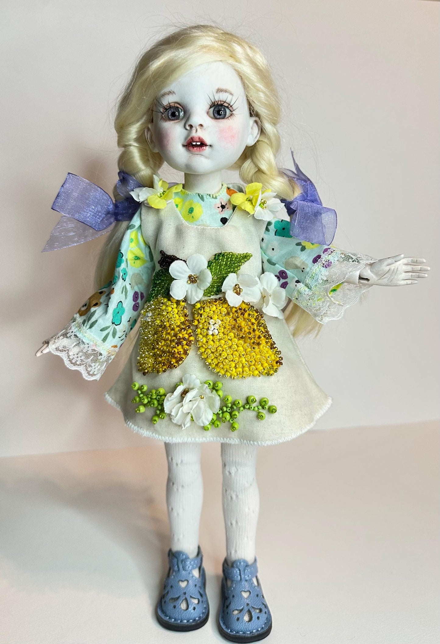 Lemon Garden Doll Dress 🍋 | Handmade Linen Dress for 30–32cm BJD Dolls | Dolls Outfit OOAK Linen Doll Dress