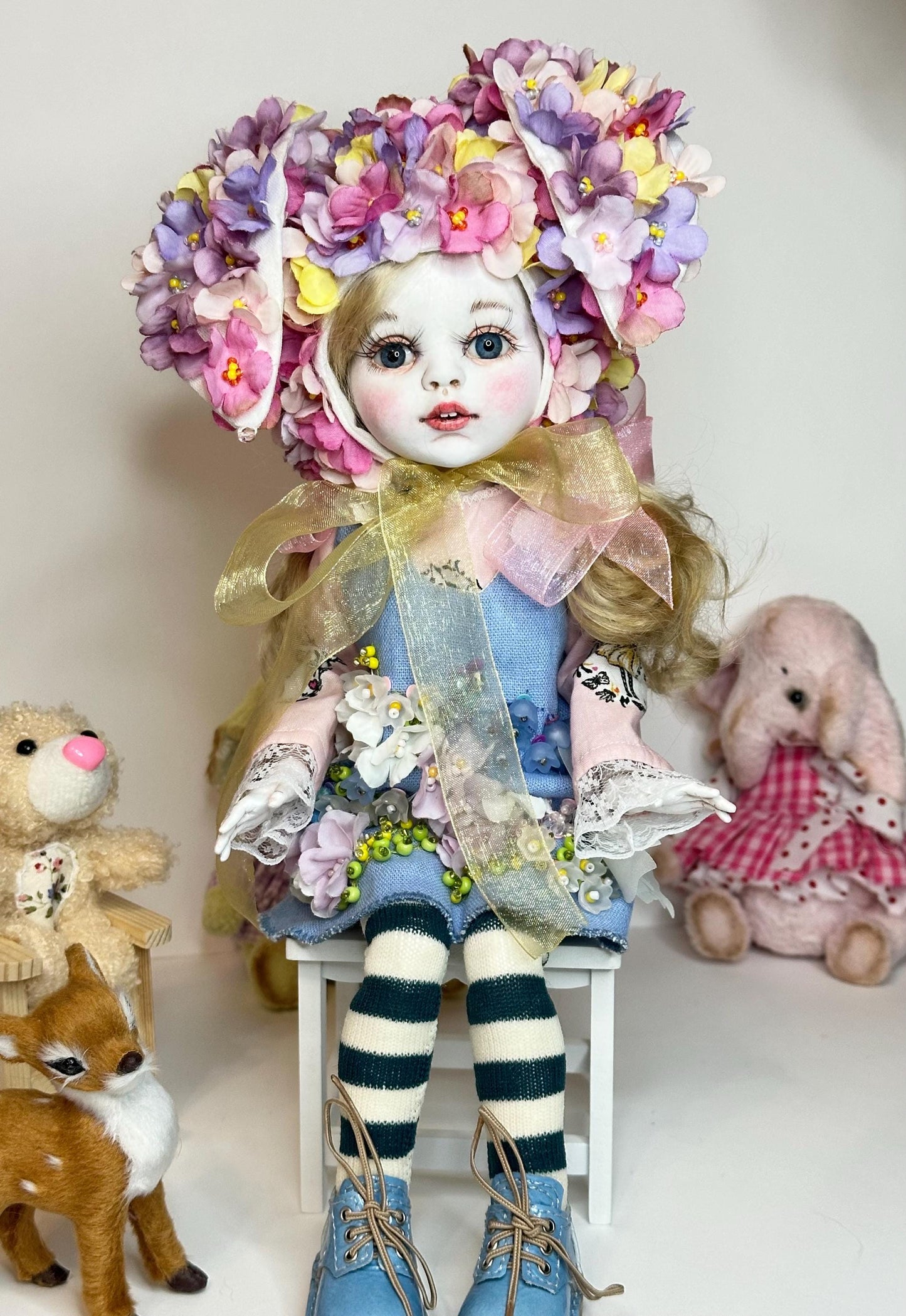 Mia — The Floral Bunny Doll 🌸 | 32cm OOAK BJD Doll | Handmade Ball Jointed Collectible