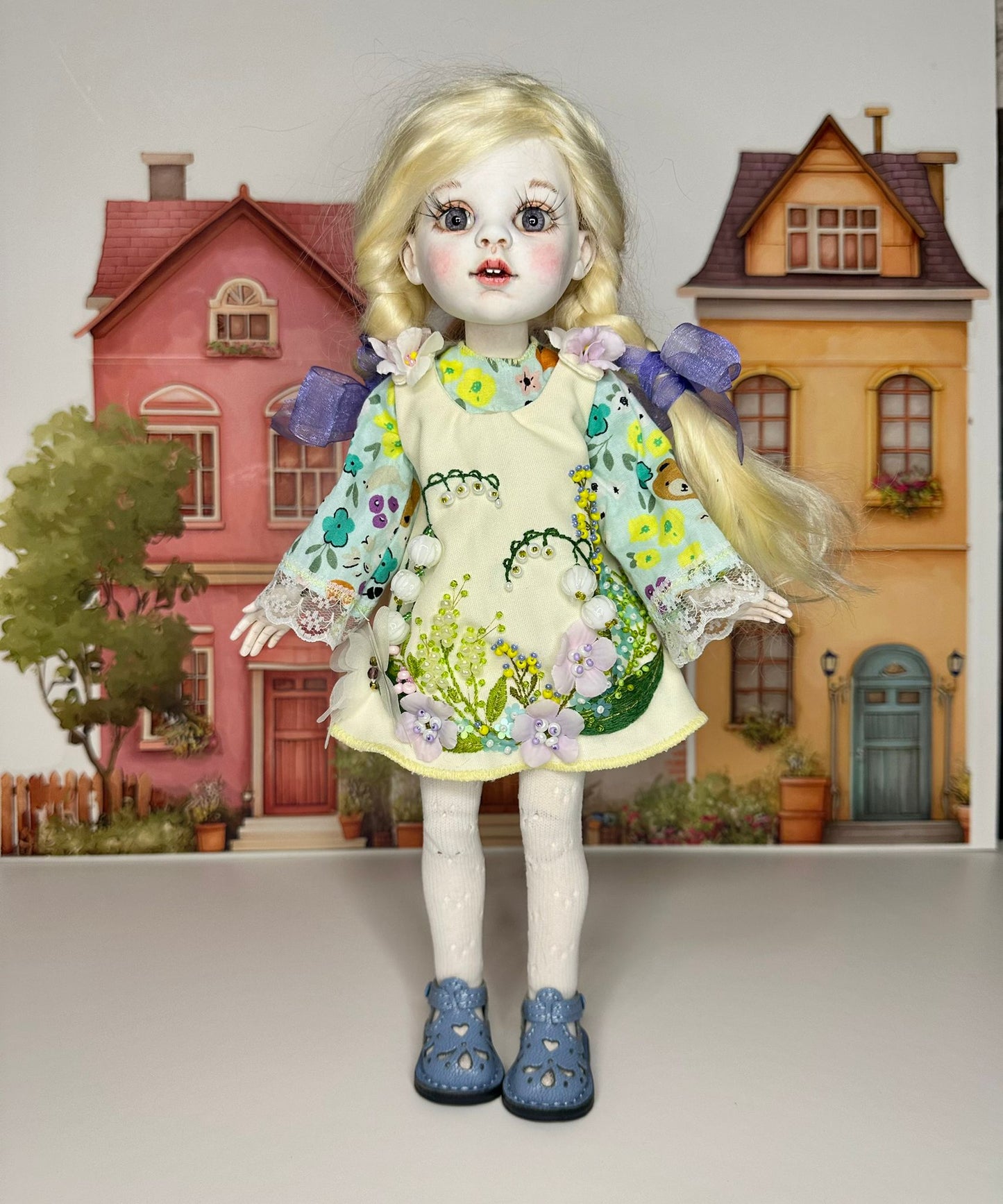 Lily of the Valley Doll Dress 🦋 | Handmade Linen Dress for 30–32cm BJD Dolls | Collectible Doll Outfit