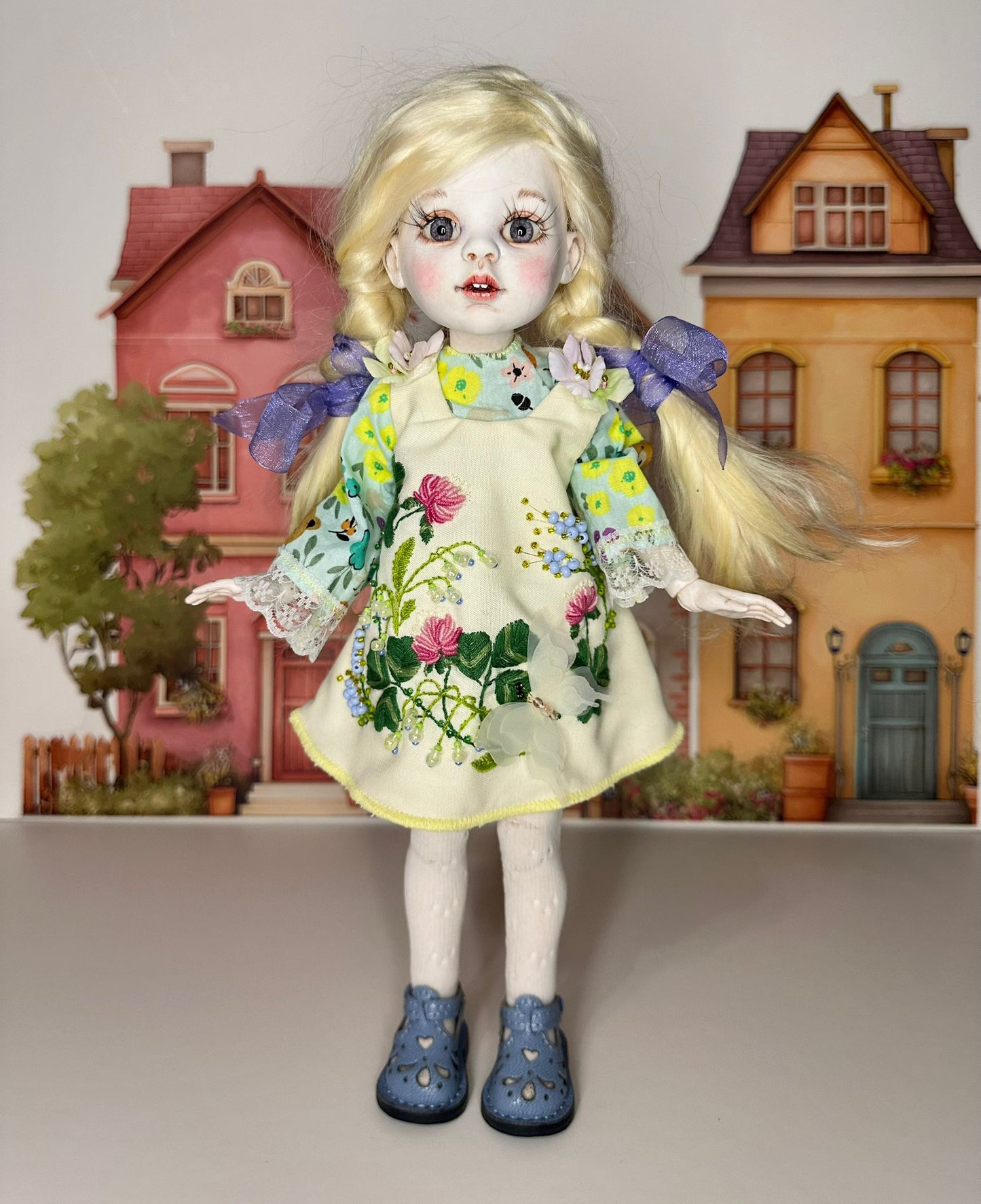 Wildflower Meadow Doll Dress 🌿 | Handmade Linen Dress for 30–32cm BJD Dolls | Collectible Doll Outfit