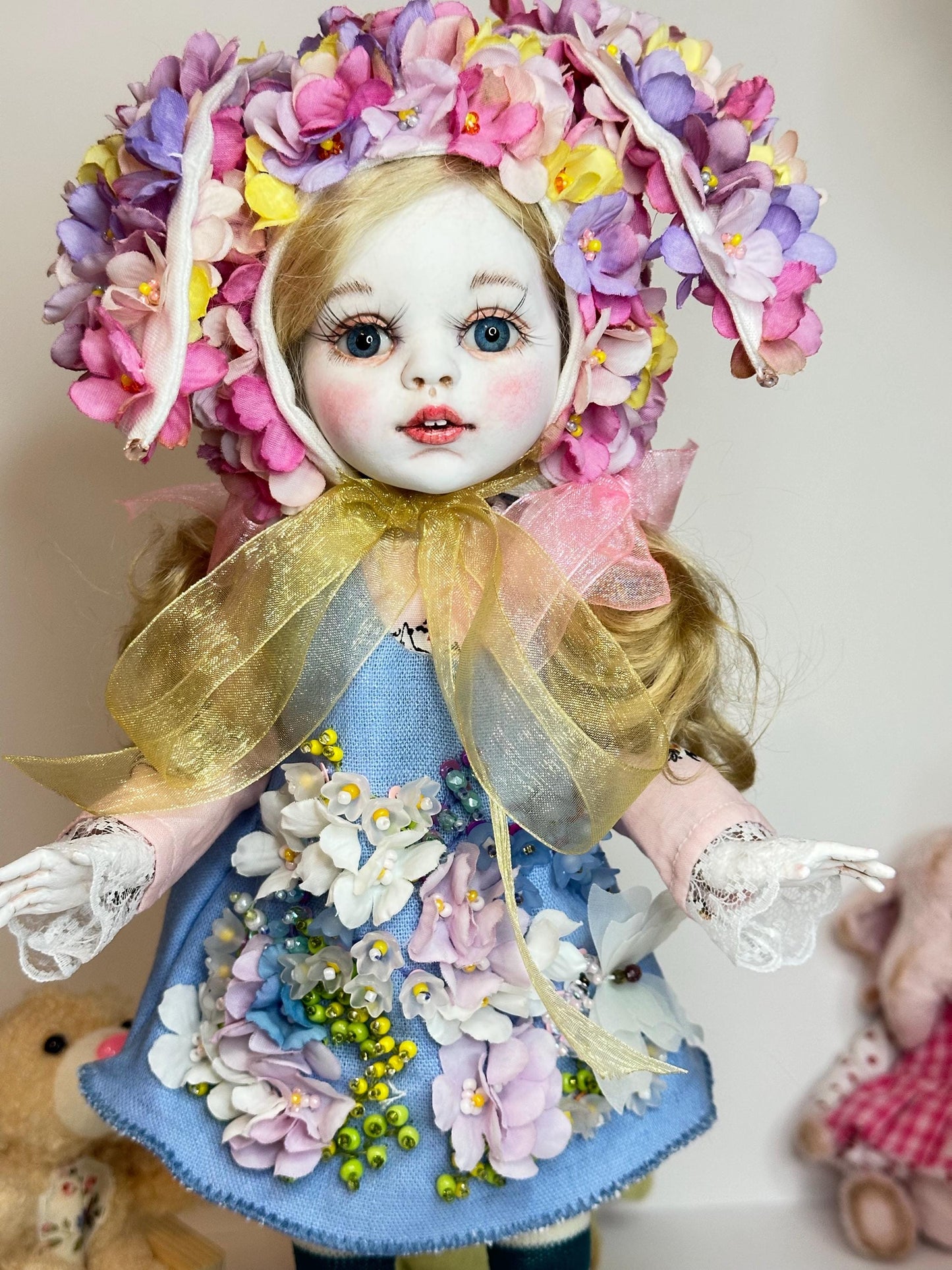 Mia — The Floral Bunny Doll 🌸 | 32cm OOAK BJD Doll | Handmade Ball Jointed Collectible