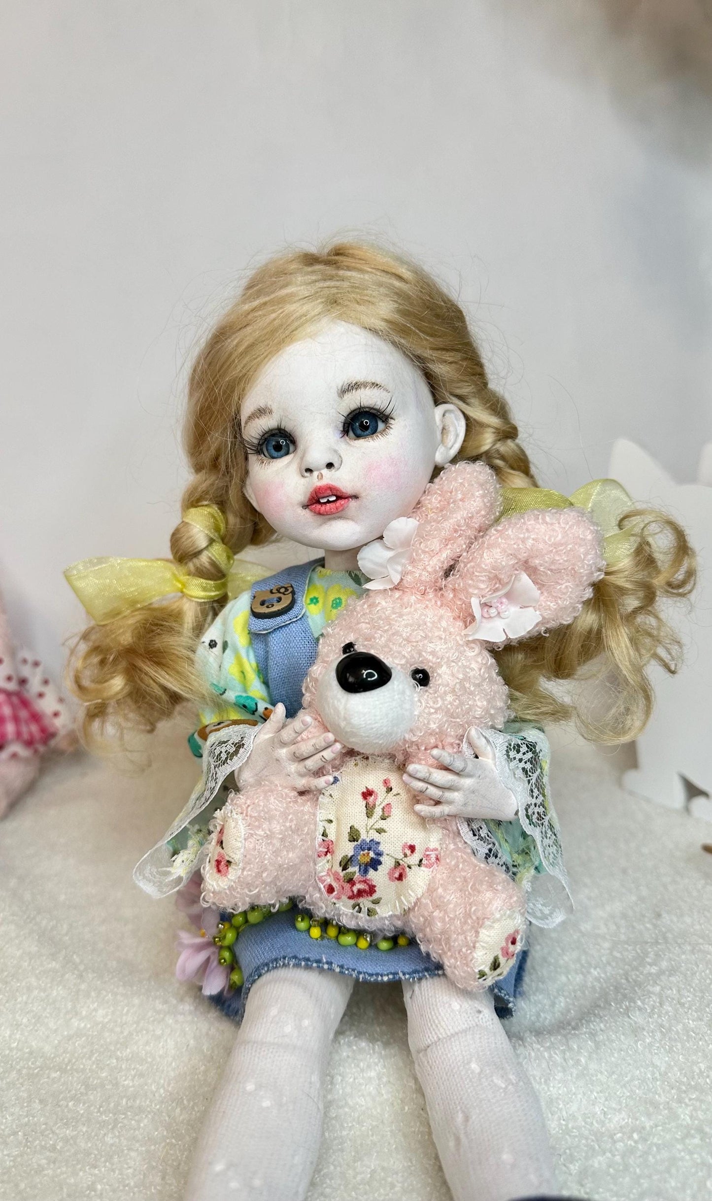 Mia — The Floral Bunny Doll 🌸 | 32cm OOAK BJD Doll | Handmade Ball Jointed Collectible