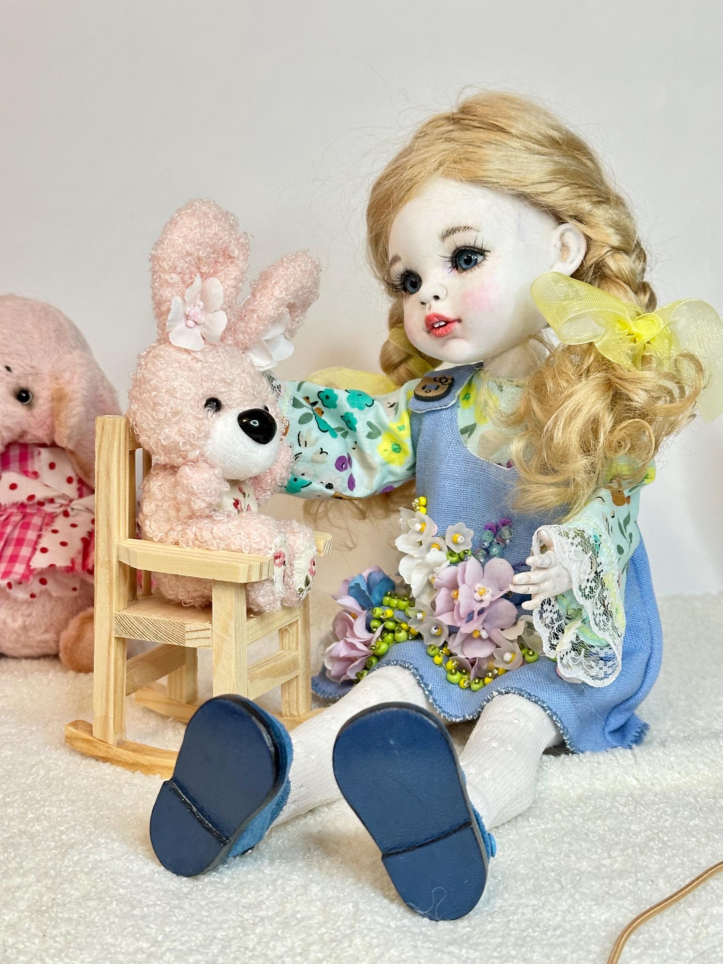 Mia — The Floral Bunny Doll 🌸 | 32cm OOAK BJD Doll | Handmade Ball Jointed Collectible