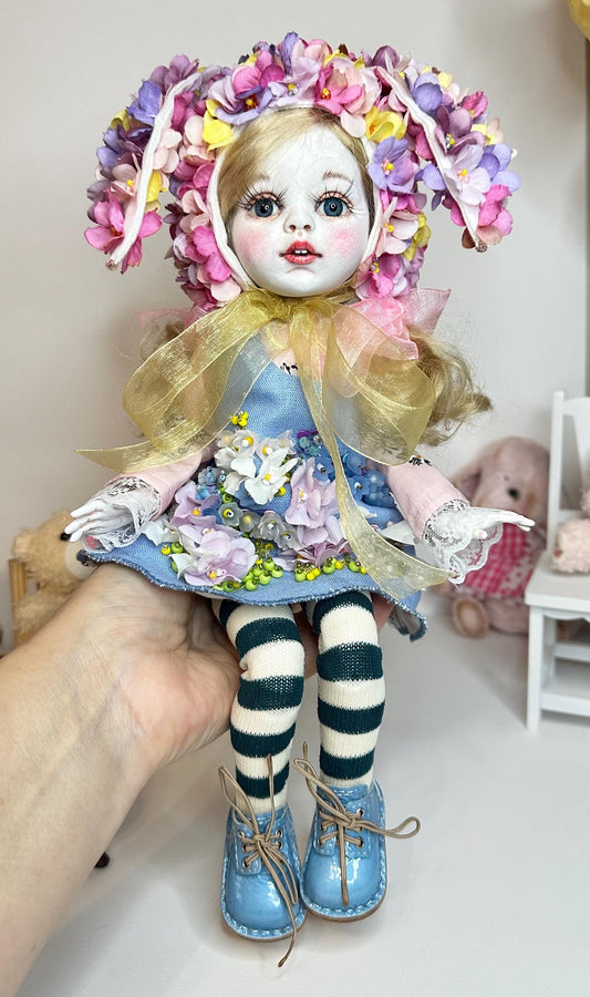 Mia — The Floral Bunny Doll 🌸 | 32cm OOAK BJD Doll | Handmade Ball Jointed Collectible