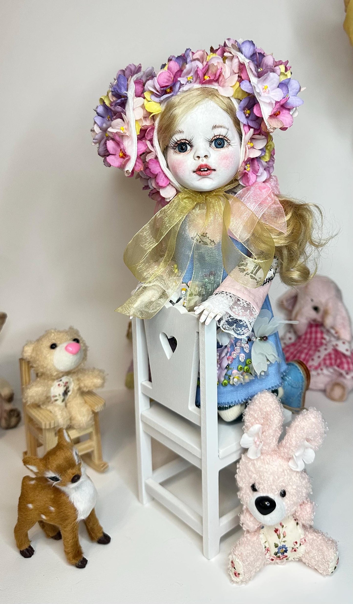 Mia — The Floral Bunny Doll 🌸 | 32cm OOAK BJD Doll | Handmade Ball Jointed Collectible