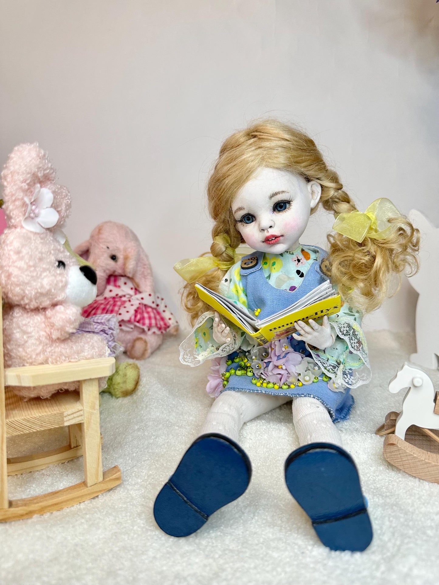 Mia — The Floral Bunny Doll 🌸 | 32cm OOAK BJD Doll | Handmade Ball Jointed Collectible